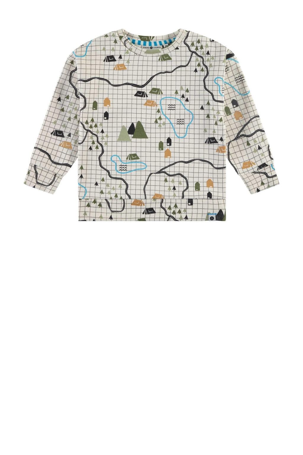 Ecru, groen en blauwe jongens Stains&Stories longsleeve van katoen met lange mouwen en ronde hals