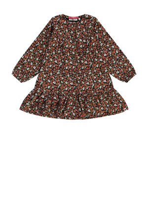 gebloemde jurk bruin/wit/groen