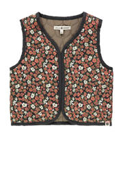 thumbnail: Donkerrood, groen en witte meisjes Stains&Stories gebloemd reversible gilet van viscose met V-hals