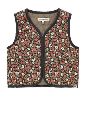 gebloemd reversible gilet donkerrood/groen/wit