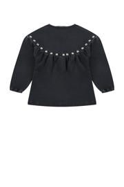 thumbnail: Antraciete meisjes Stains&Stories blouse van denim met effen, lange mouwen, ronde hals en knoopsluiting