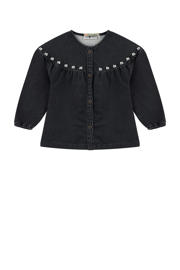 thumbnail: Antraciete meisjes Stains&Stories blouse van denim met effen, lange mouwen, ronde hals en knoopsluiting