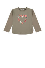 thumbnail: Groen en roze meisjes Stains&Stories longsleeve legergroen van stretchkatoen met printopdruk, lange mouwen en ronde hals