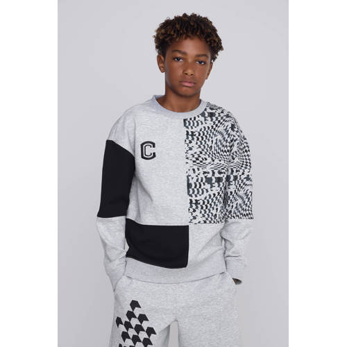 Coolcat sweater Nathan met allover print grijs melange Printopdruk