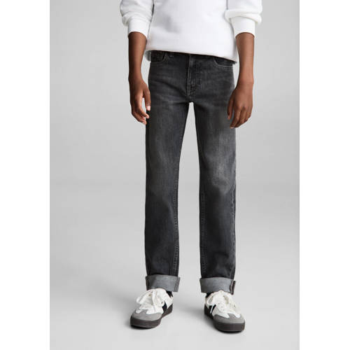 Mango Kids straight fit jeans changeant grijs Jongens Denim Effen 140