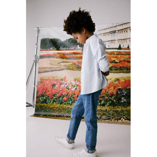 Mango Kids straight fit jeans changeant blauw Jongens Denim Effen 164
