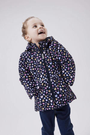winterjas NMFMAXI met all over print donkerblauw/roze/paars