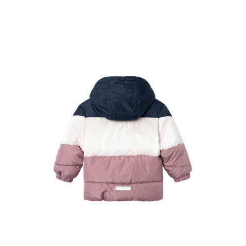 name it MINI gewatteerde winterjas NMFMILLE donkerblauw wit lila Meisjes Polyester Capuchon 86