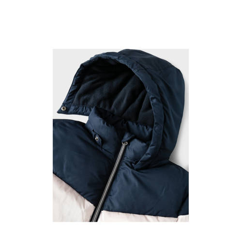 name it MINI gewatteerde winterjas NMFMILLE donkerblauw wit lila Meisjes Polyester Capuchon 86