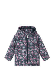 thumbnail: Donkerblauw en roze meisjes NAME IT MINI gebloemde winterjas van polyester met lange mouwen, capuchon en geribde boorden
