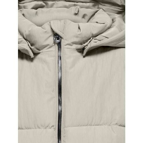 KIDS ONLY GIRL gewatteerde winterjas KOGDOLLY greige Grijs Meisjes Polyester Opstaande kraag