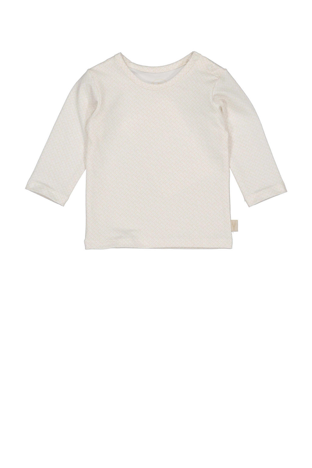 Wit en beige jongens LEVV baby longsleeve van stretchkatoen met lange mouwen, ronde hals en drukknoopsluiting