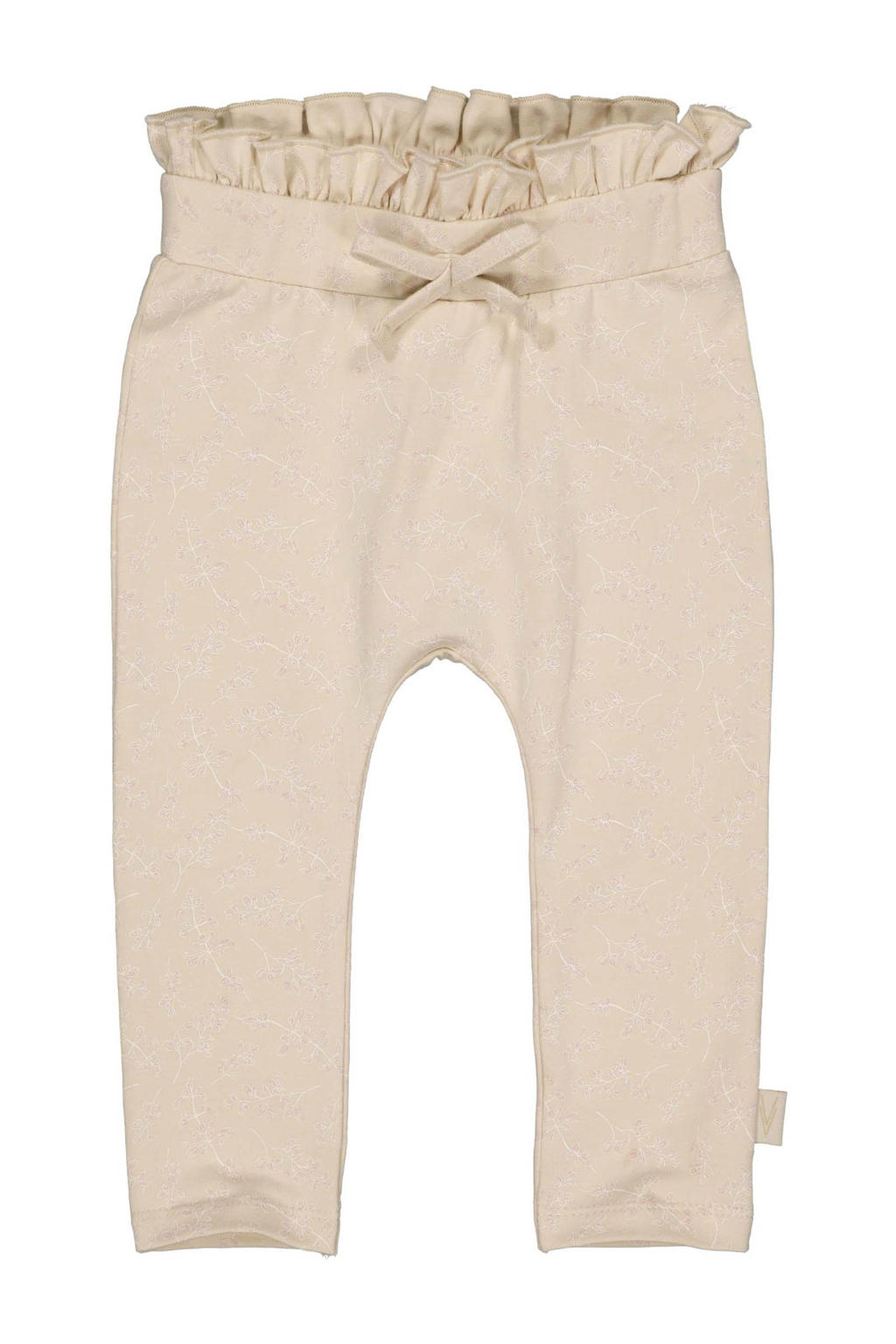Beige meisjes LEVV Newborn baby regular fit broek van stretchkatoen met elastische tailleband met koord en bloemenprint