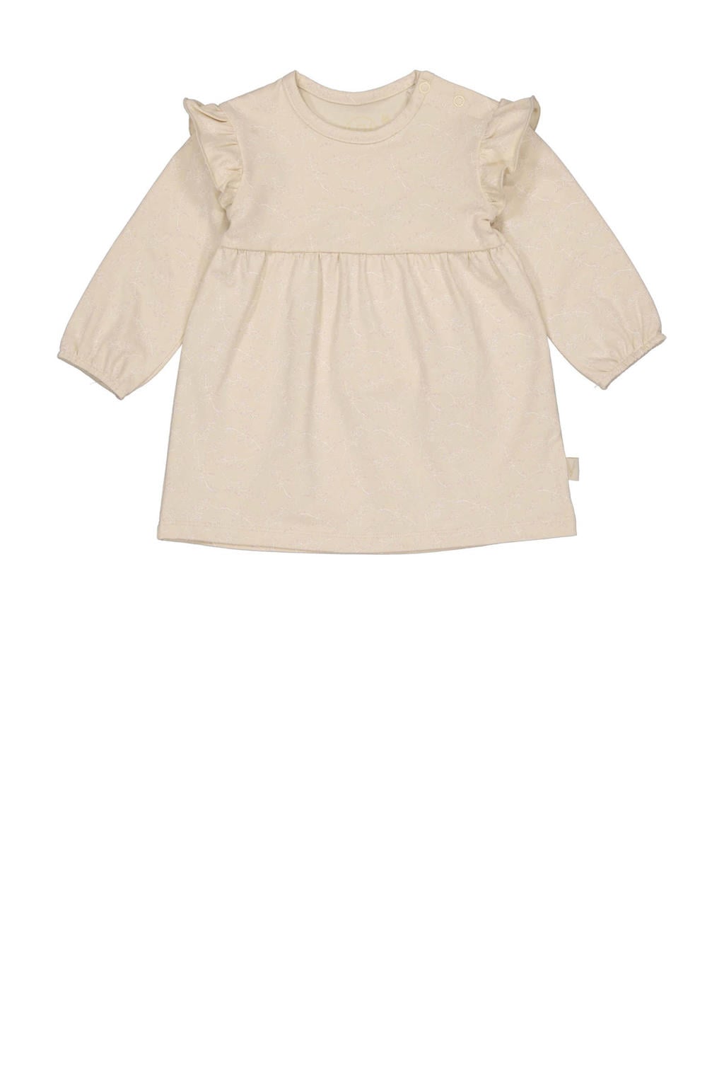 Beige en witte meisjes LEVV Newborn gebloemde baby jurk van stretchkatoen met lange mouwen en ronde hals
