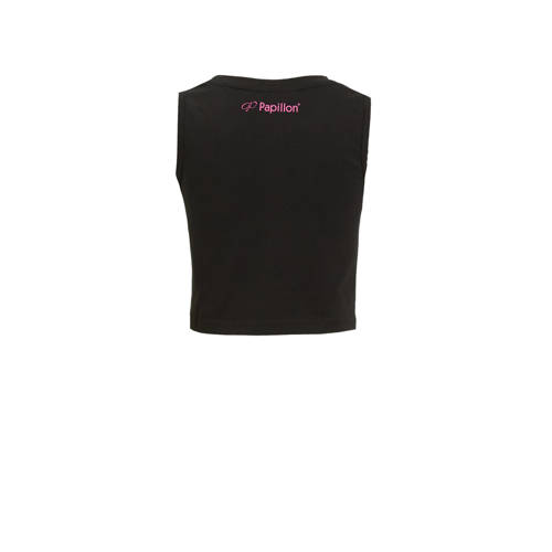 Papillon crop sporttop zwart multi Sport t-shirt Meisjes Katoen Ronde hals 128