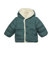 thumbnail: Blauwe jongens s.Oliver baby gewatteerde winterjas van polyester met effen, lange mouwen, capuchon en knoopsluiting