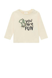 thumbnail: Ecru jongens s.Oliver baby longsleeve van katoen met tekst print, lange mouwen, ronde hals en drukknoopsluiting