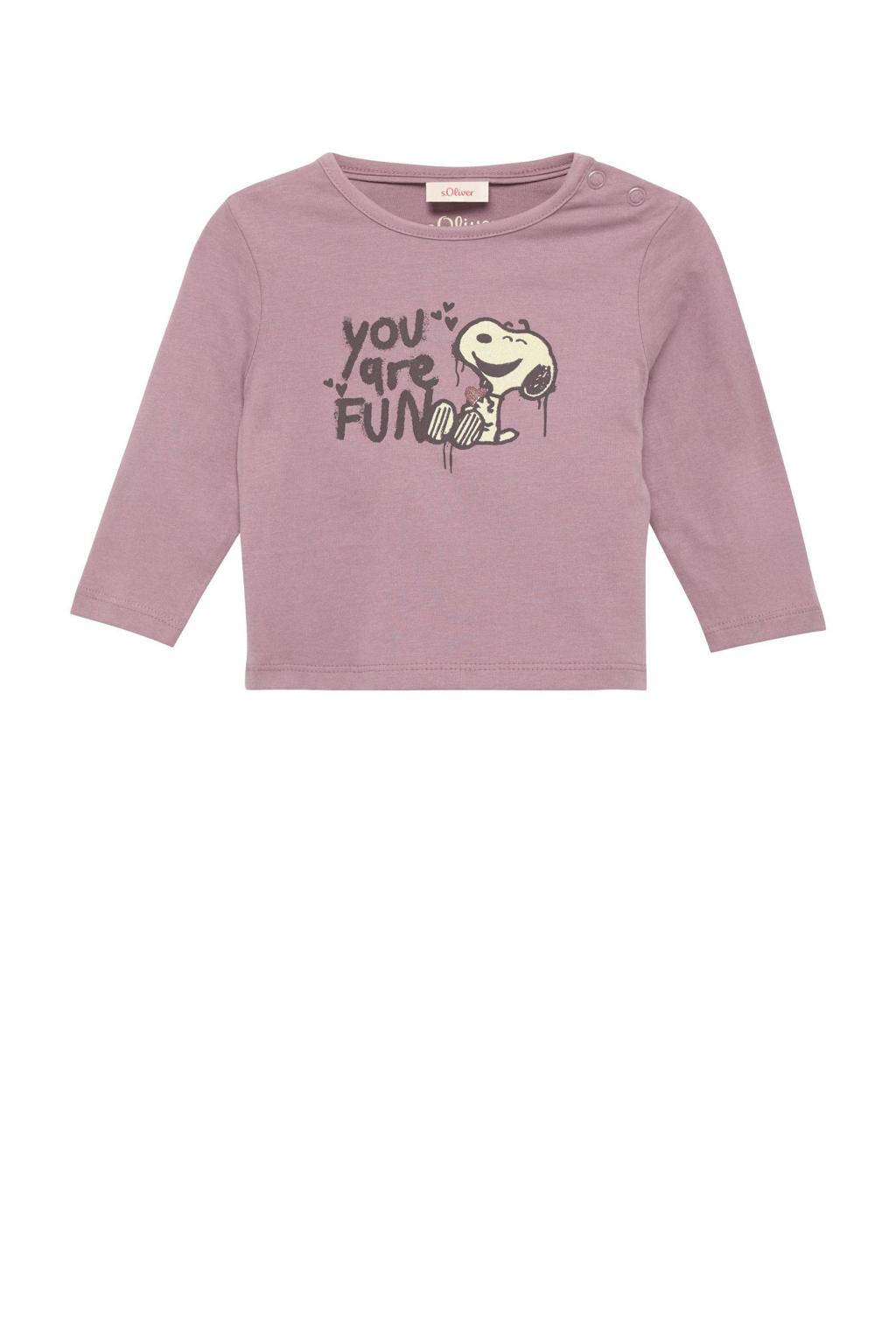 Lilakleurige meisjes s.Oliver baby longsleeve van katoen met tekst print, lange mouwen en ronde hals