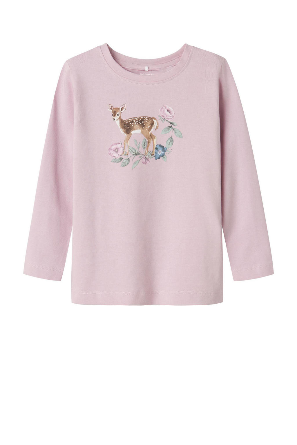 Roze meisjes NAME IT MINI longsleeve van stretchkatoen met printopdruk, lange mouwen en ronde hals