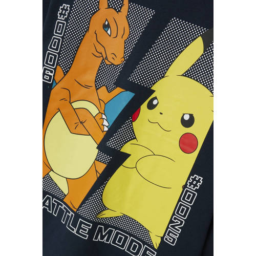 name it KIDS Pokemon longsleeve met printopdruk donkerblauw Jongens Katoen Ronde hals 158 164