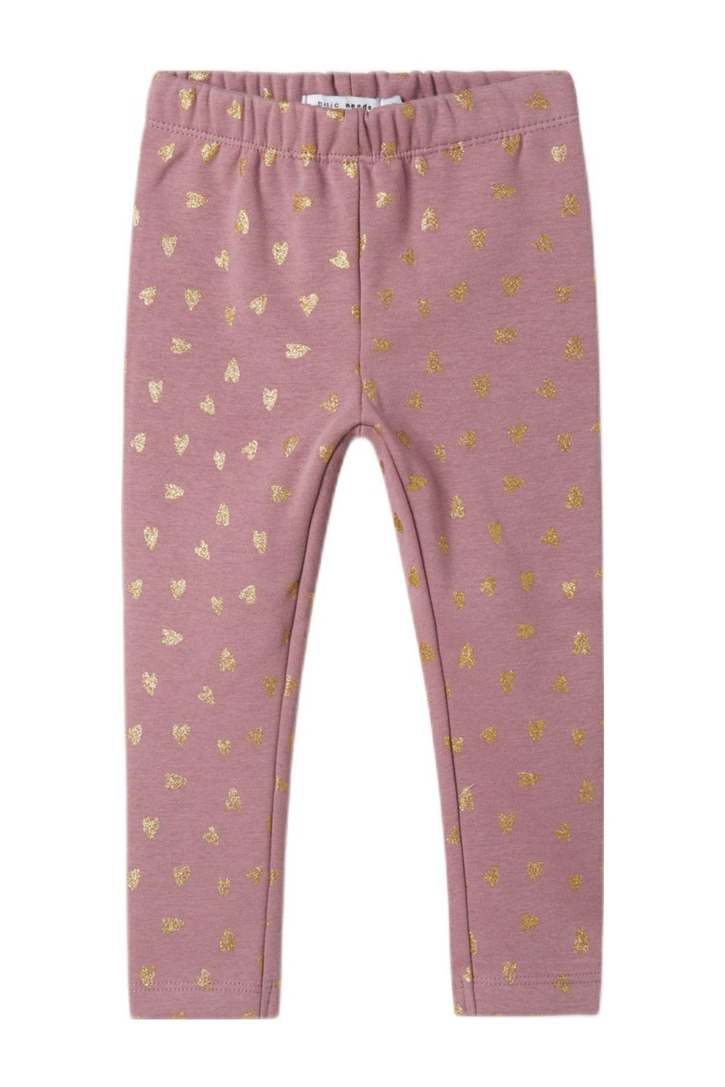 Paars en roze meisjes NAME IT MINI fleece legging met regular fit, elastische tailleband en hartjesprint