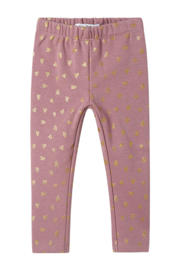 thumbnail: Paars en roze meisjes NAME IT MINI fleece legging met regular fit, elastische tailleband en hartjesprint