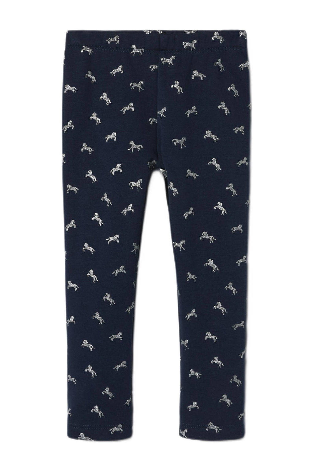 Donkerblauw en witte meisjes NAME IT MINI fleece legging met regular fit, elastische tailleband en effen