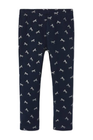 fleece legging NMFTAVINA met all over print donkerblauw/wit