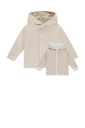 baby gestreept reversible sweatvest beige/ecru