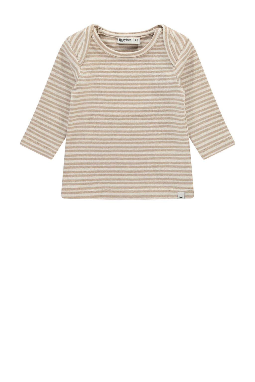 Beige en ecru jongens en meisjes Babyface baby gestreepte longsleeve van stretchkatoen met lange mouwen en ronde hals