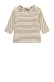 thumbnail: Beige en ecru jongens en meisjes Babyface baby gestreepte longsleeve van stretchkatoen met lange mouwen en ronde hals