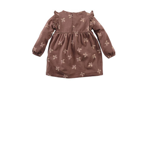 Z8 jurk Aily met ruches bruin zand Meisjes Katoen Ronde hals All over print 56