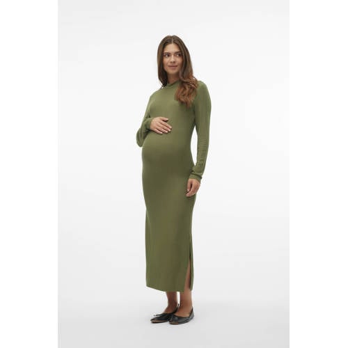 Mamalicious ribgebreide zwangerschapsjurk MLTRINITY Groen Dames Viscose Opstaande kraag M