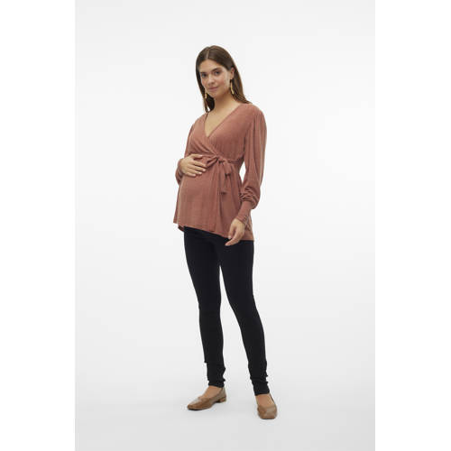 Mamalicious slim fit broek MLMEMPHIS zwart Dames Viscose Effen L