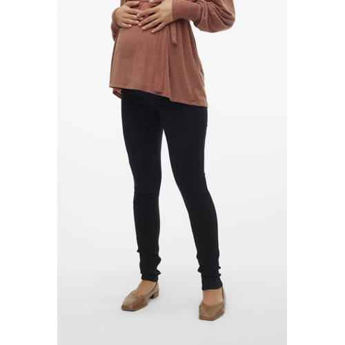 Mamalicious slim fit broek MLMEMPHIS zwart Dames Viscose Effen L