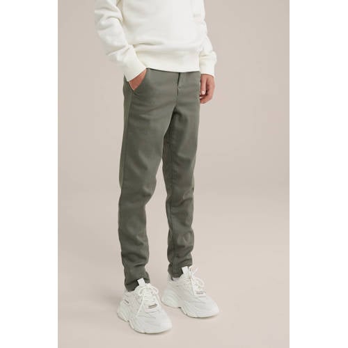 WE Fashion slim fit broek donkergroen Jongens Katoen Effen