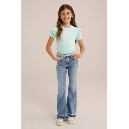WE Fashion T-shirt Groen Meisjes Stretchkatoen Ronde hals Effen 92