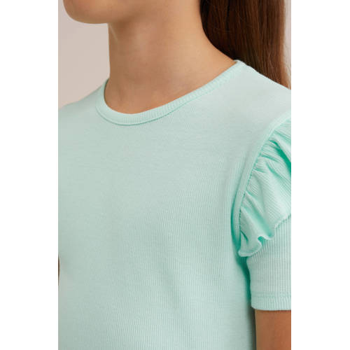 WE Fashion T-shirt Groen Meisjes Stretchkatoen Ronde hals Effen 92
