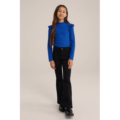 WE Fashion longsleeve Blauw Meisjes Stretchkatoen Ronde hals Effen 146 152
