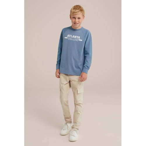 WE Fashion slim fit cargobroek beige Jongens Stretchkatoen Effen 134