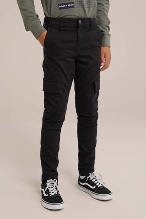 slim fit cargobroek zwart