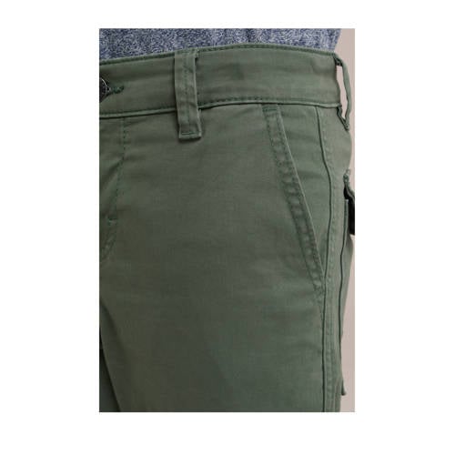 WE Fashion slim fit cargobroek olijfgroen Jongens Stretchkatoen Effen 116