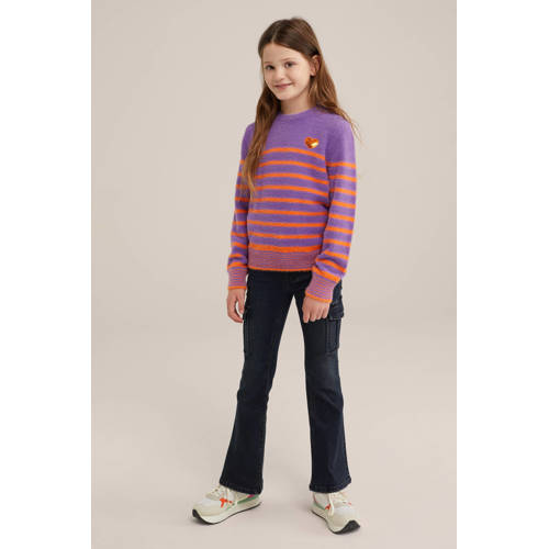 WE Fashion gebreide trui paars Meisjes Acryl Ronde hals Streep 146 152