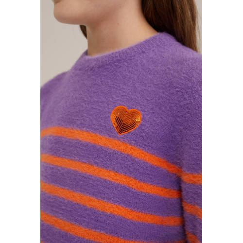 WE Fashion gebreide trui paars Meisjes Acryl Ronde hals Streep 146 152
