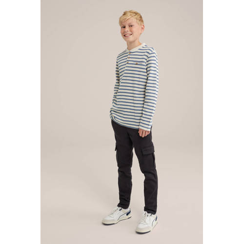 WE Fashion slim fit cargobroek Blauw Jongens Stretchkatoen Ruit 98