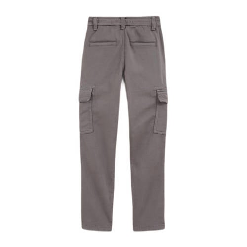 WE Fashion slim fit cargobroek Grijs Jongens Stretchkatoen Ruit 176