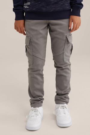 slim fit cargobroek grijs