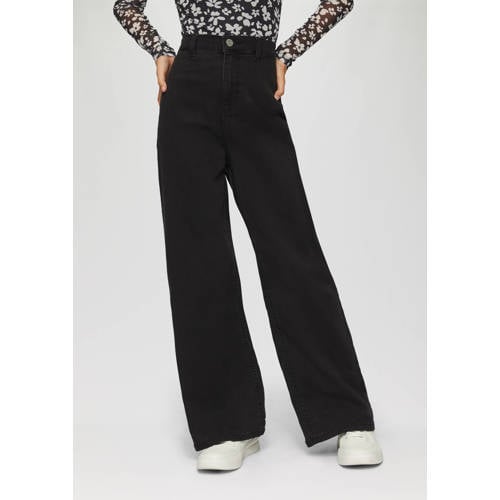 s.Oliver high waist wide leg jeans black denim REG Zwart Meisjes Stretchdenim