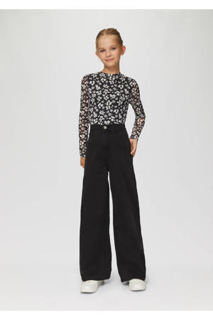 high waist wide leg jeans black denim REG