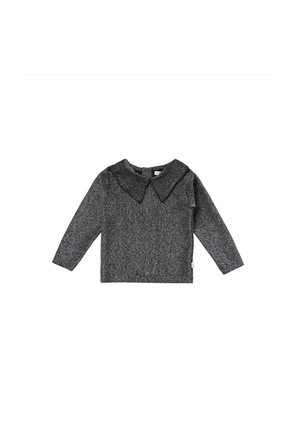 Zilverkleurige meisjes Your Wishes longsleeve donker van stretchkatoen met meerkleurige print, lange mouwen, ronde hals en glitters